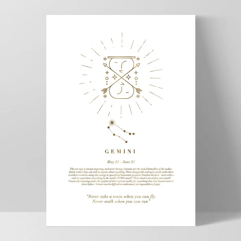 Gemini Star Sign | Celestial Boho (faux look foil) - Art Print