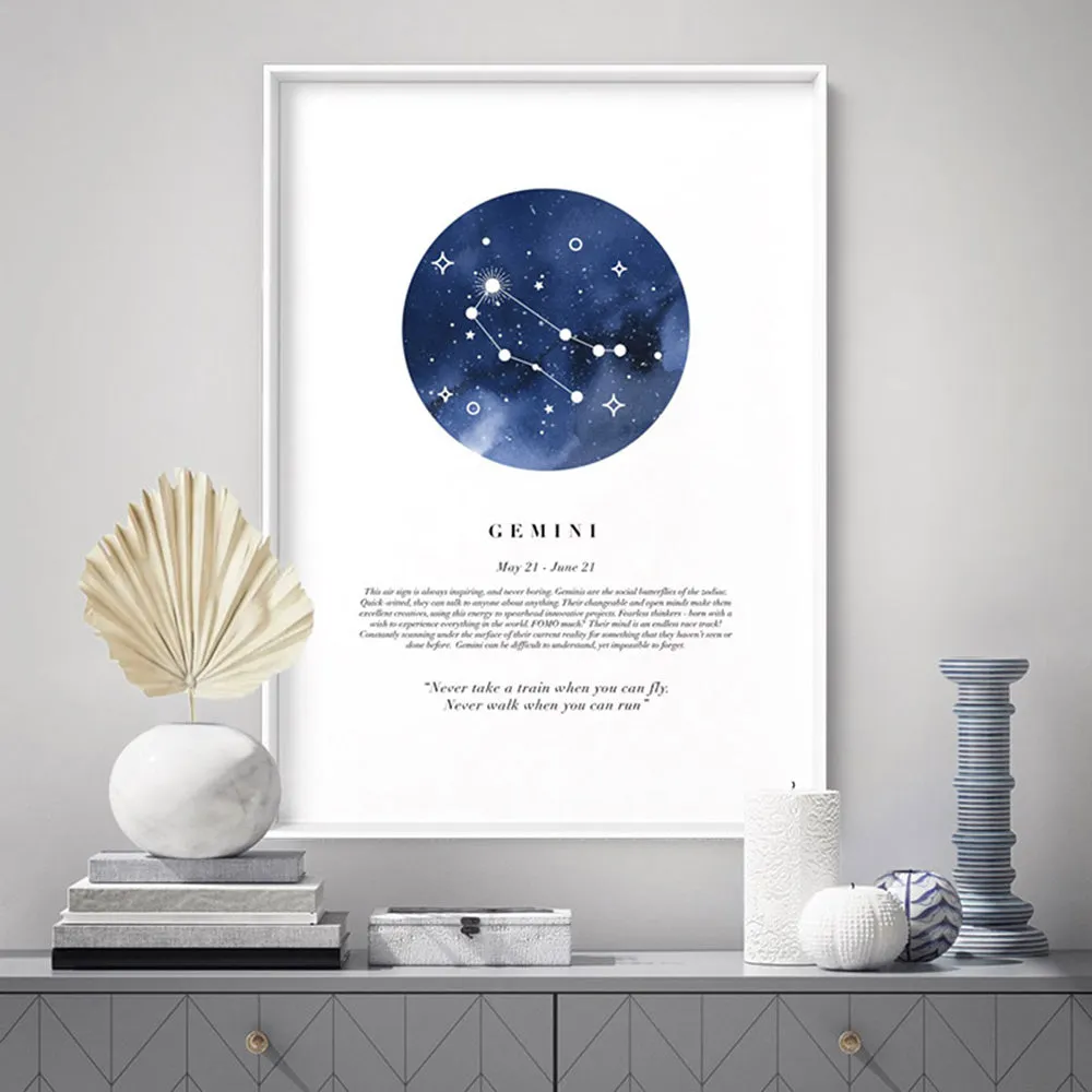 Gemini Star Sign | Watercolour Circle - Art Print