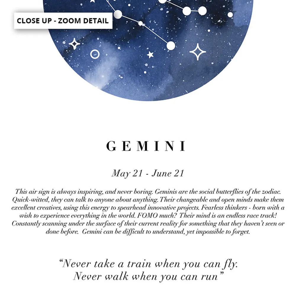 Gemini Star Sign | Watercolour Circle - Art Print