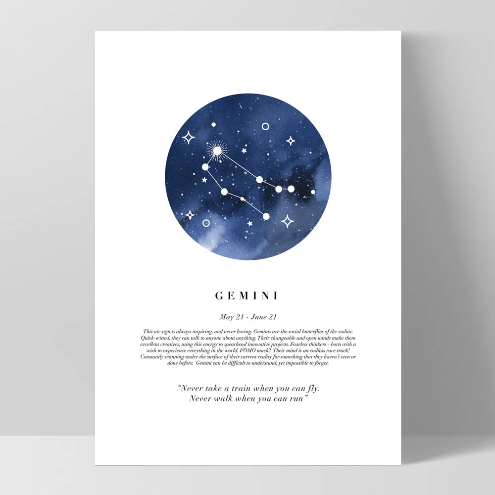 Gemini Star Sign | Watercolour Circle - Art Print