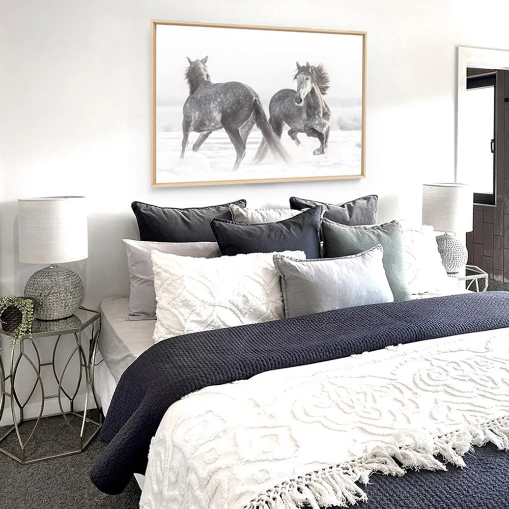 Grey Horses Dancing Duo B&W - Art Print