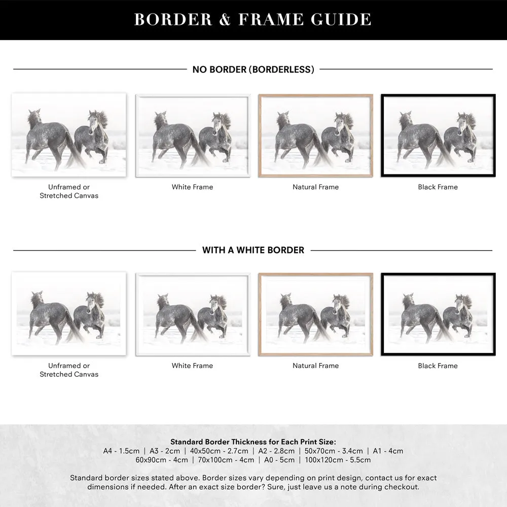 Grey Horses Dancing Duo B&W - Art Print