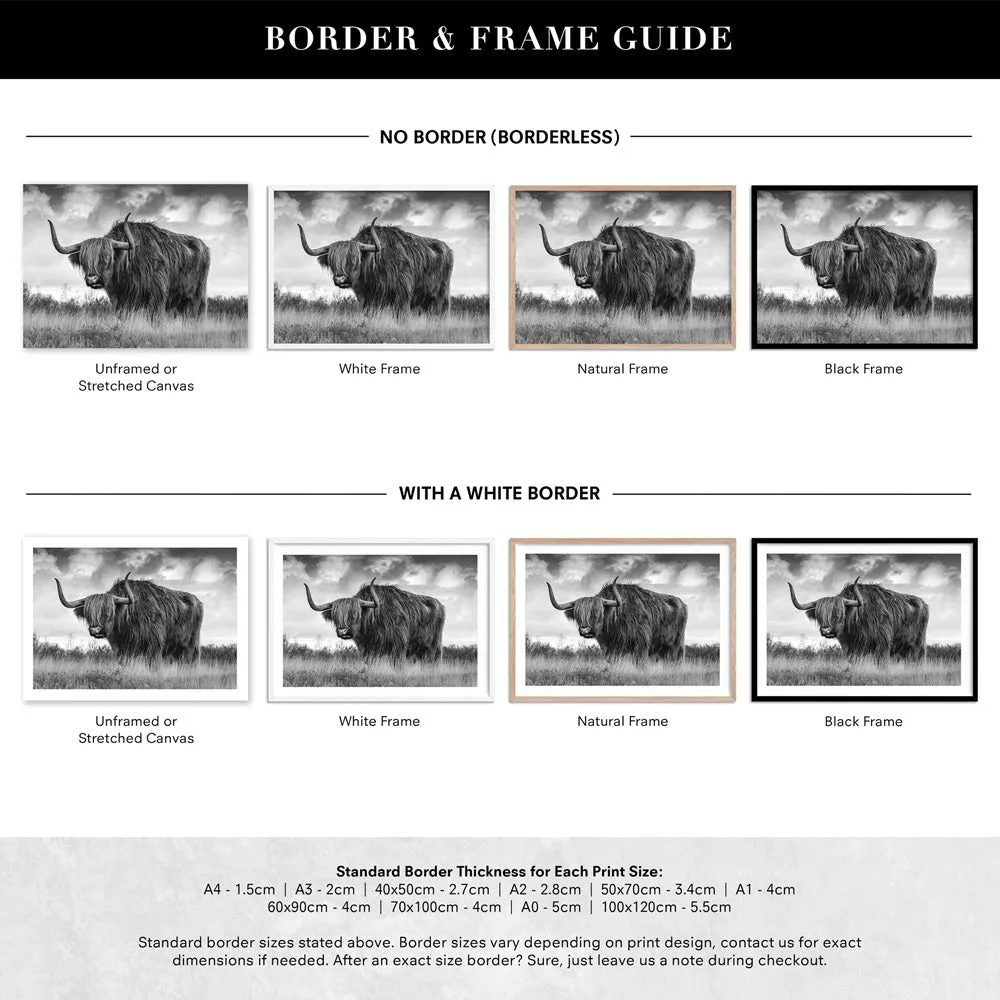 Highland Cow Landscape III B&W - Art Print