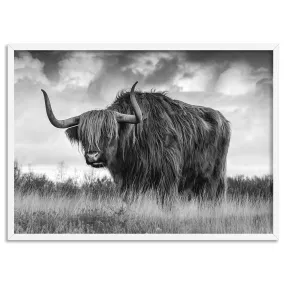 Highland Cow Landscape III B&W - Art Print