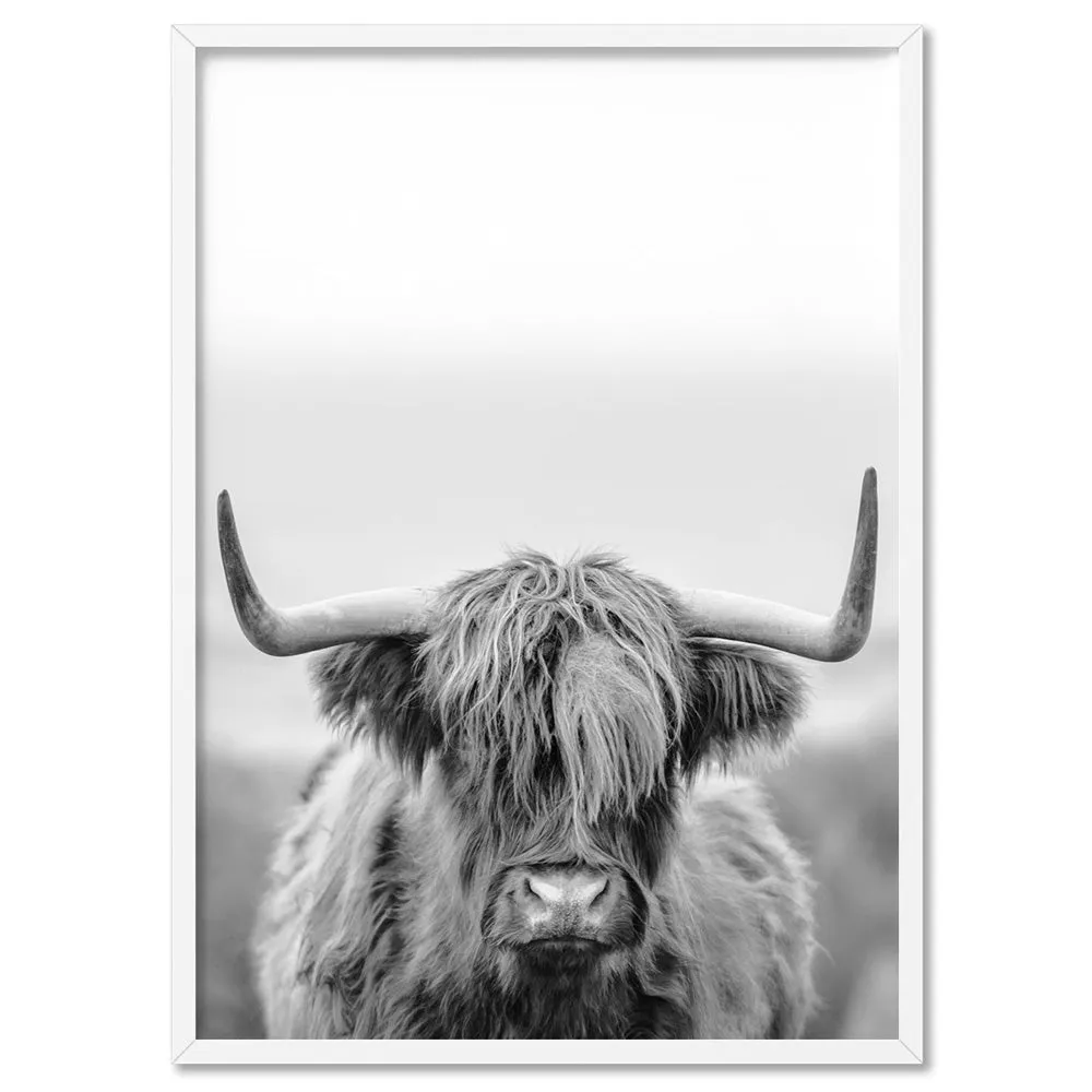 Highland Cow Portrait II B&W - Art Print