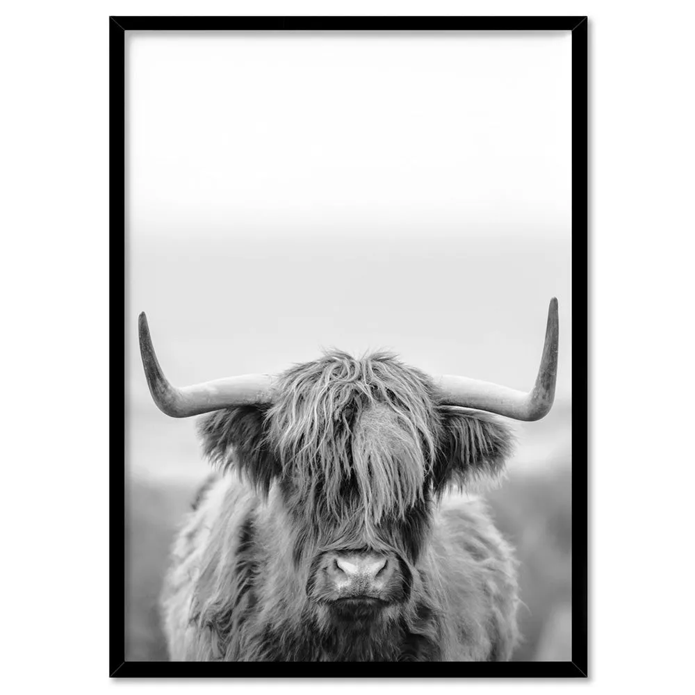 Highland Cow Portrait II B&W - Art Print