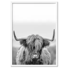 Highland Cow Portrait II B&W - Art Print