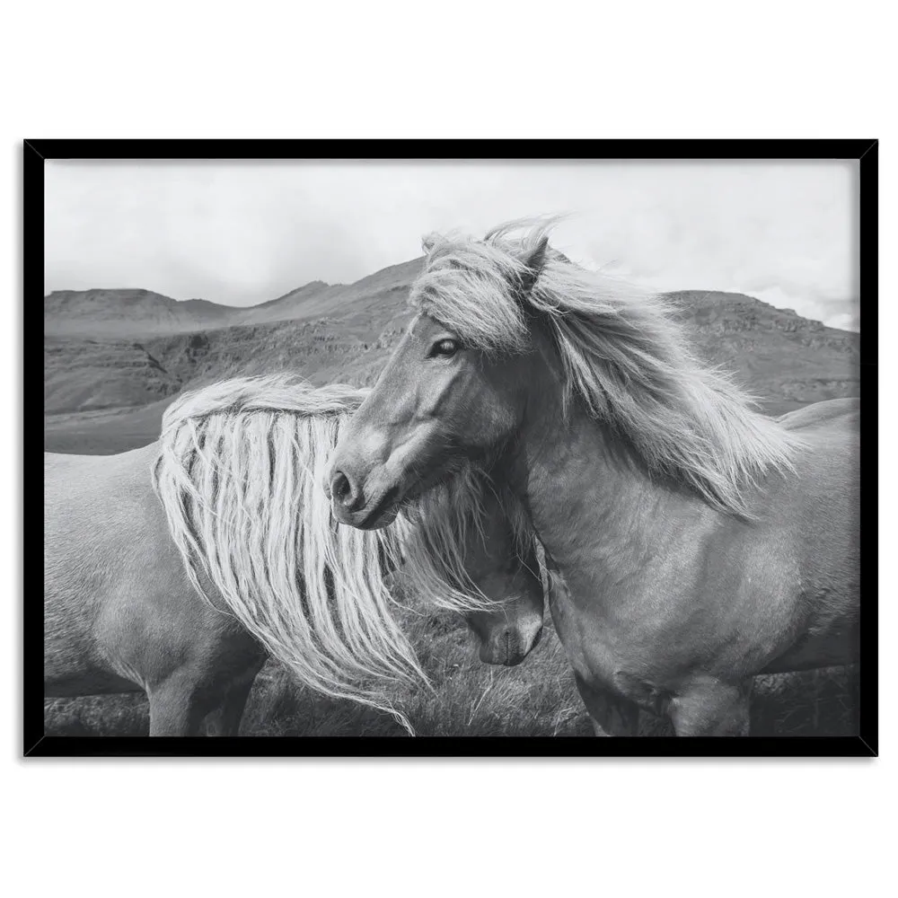 Horses Embrace in B&W - Art Print