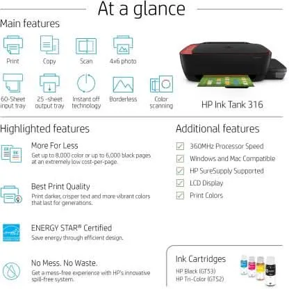HP 316 ALL IN ONE INK TANK COLOR PRINTER