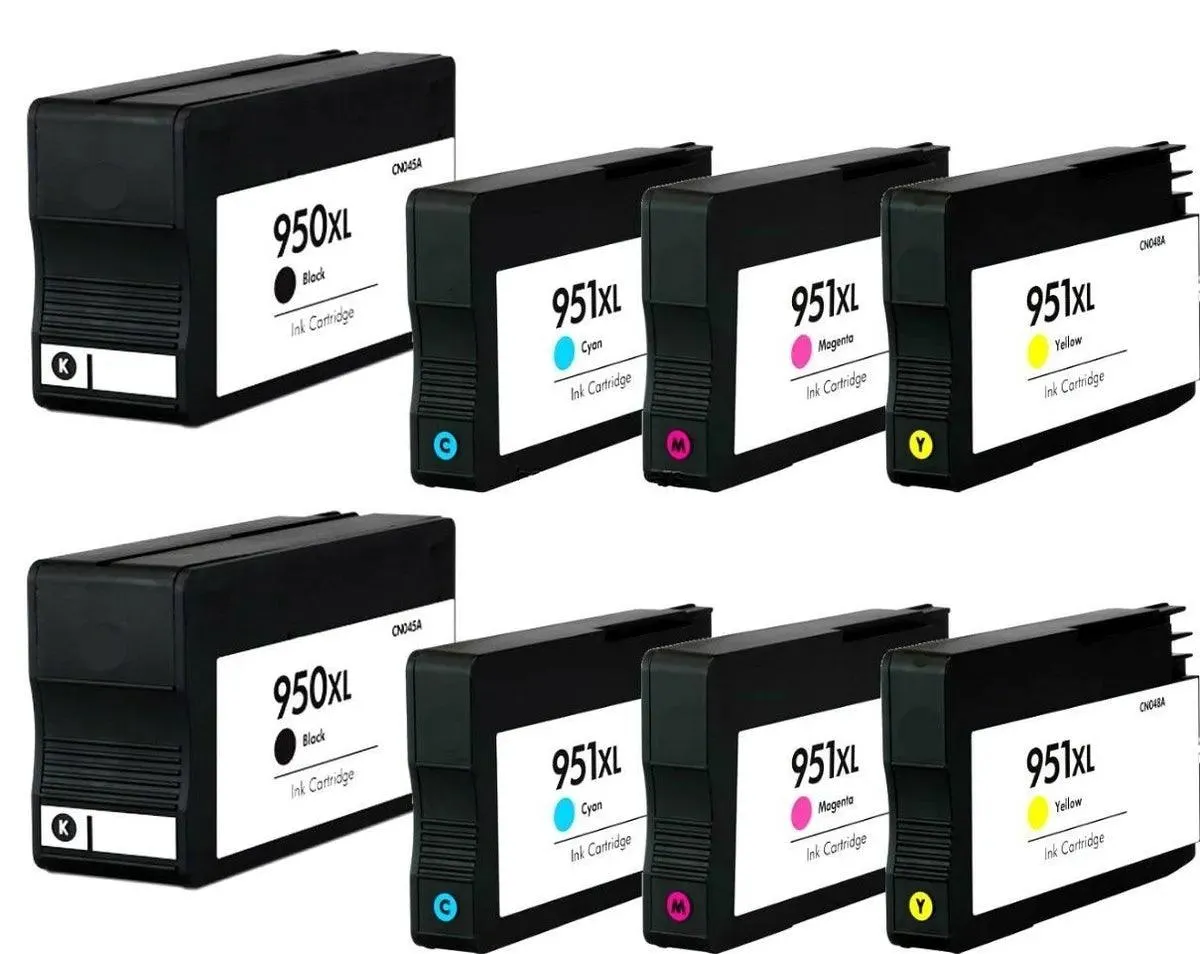 HP 950XL /951XL High Yield Ink Set Of 8 Remanufactured Cartridges for OfficeJet Pro Series