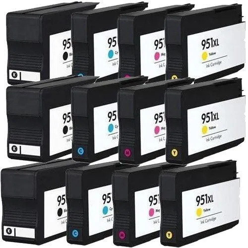 HP 950XL /951XL Yield Ink Set Of 12 Remanufactured Cartridges for OfficeJet Pro Series