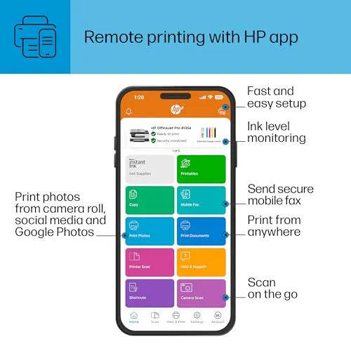 HP OfficeJet Pro 8135e Wireless All-in-One Color Inkjet Printer, Print, Scan, Copy, Fax, ADF, Duplex Printing, Best-for-Home Office, 3 Months of Ink Included (40Q35A)