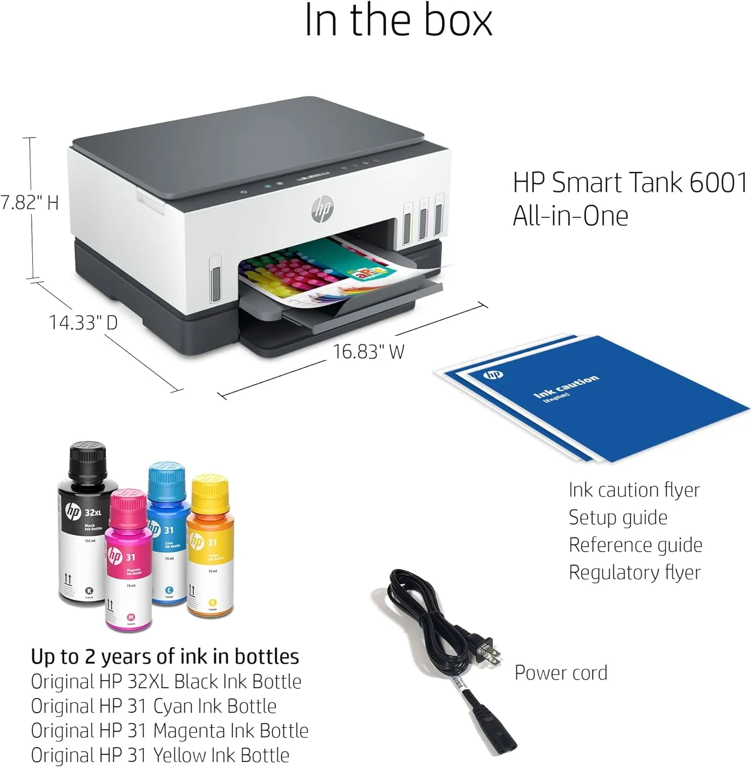 HP Smart Tank 6001 Wireless Cartridge-Free, All-In-One Ink Printer, with up to 2 years of ink