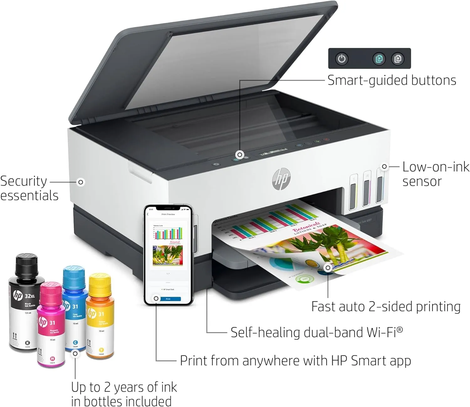 HP Smart Tank 6001 Wireless Cartridge-Free, All-In-One Ink Printer, with up to 2 years of ink