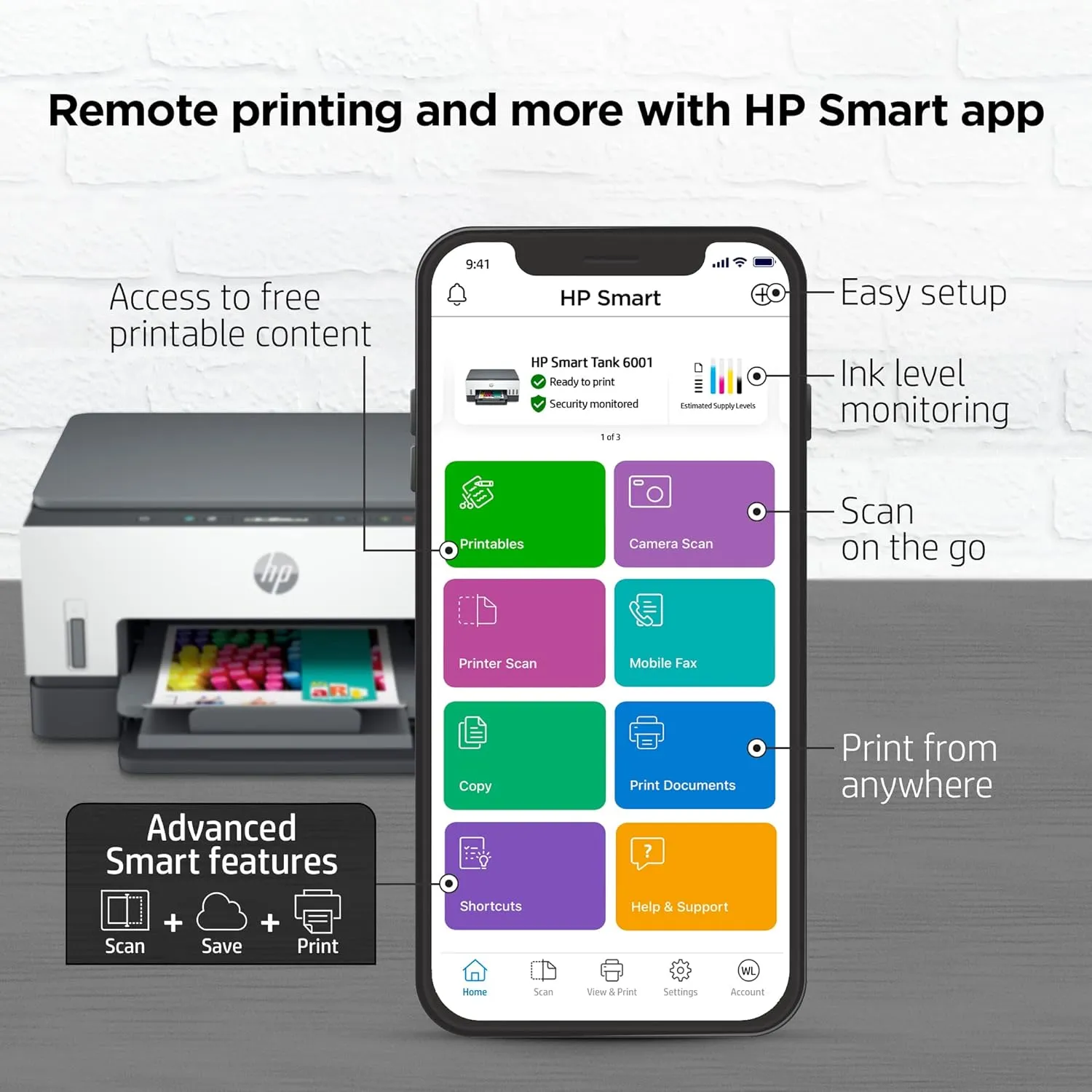 HP Smart Tank 6001 Wireless Cartridge-Free, All-In-One Ink Printer, with up to 2 years of ink