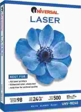 Laser Paper' 98 Brightness' 24Lb' 8-1/2 X 11' White' 500 Sheets/Ream