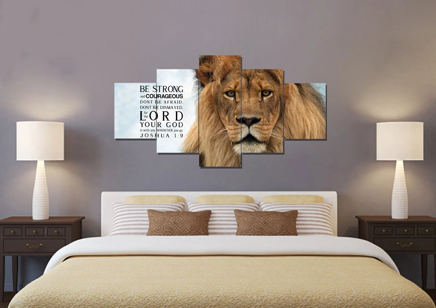Lions Stare Joshua 19 Be Strong And Courageous Wall Art - Christian Canvas Wall Art