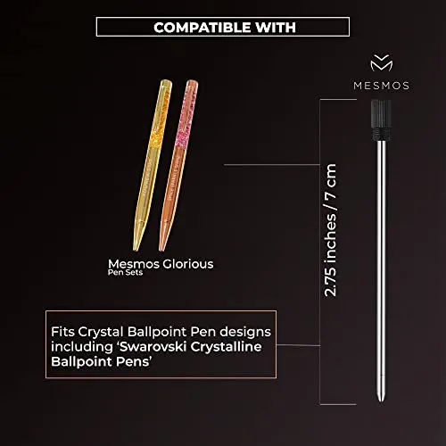 MESMOS Ballpoint Pen Refills 2.75inch (7cm) Pen Refills 1.0mm Medium Tip,Pen Replacement Cartridges Twist Pens and Crystal Ball Point Pens, fits The Mesmos Glorious Pen Set… (Black Ink)