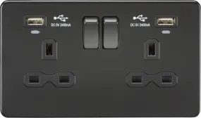 ML Knightsbridge Screwless 13A 2 Gang Switched Double Socket Dual USB (2.4A) with LED Charge Indicators - Matt Black