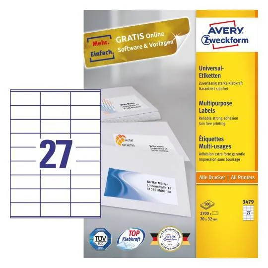 Multipurpose General Use Labels with Ultra Grip 70 x 32 mm A4