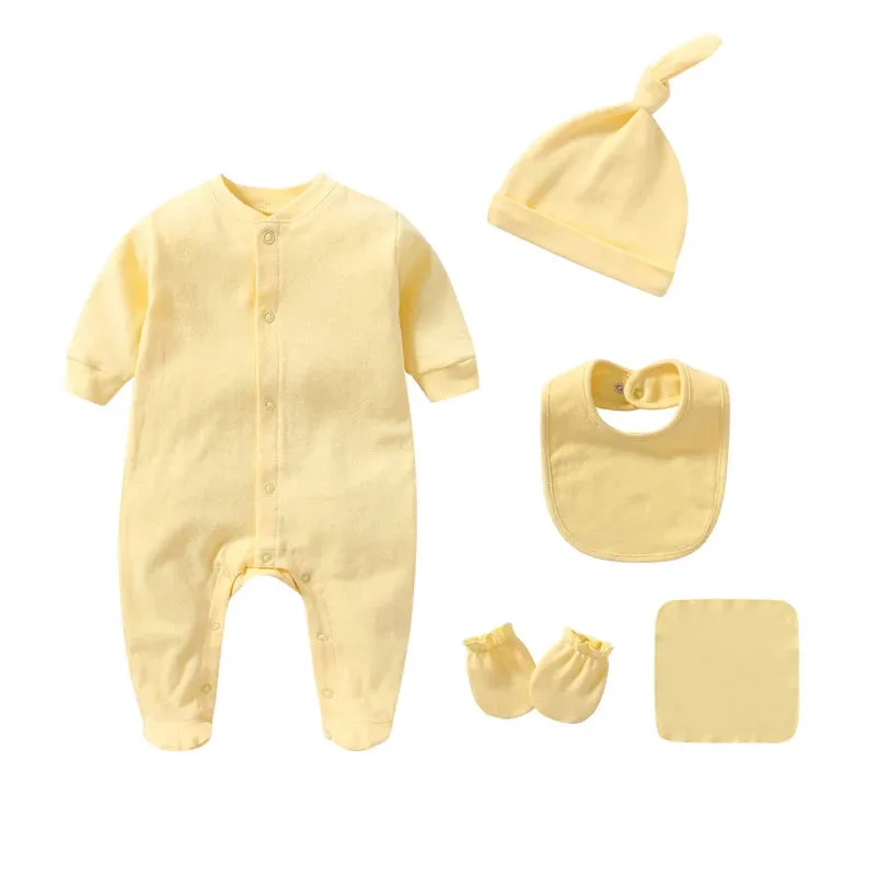 Newborn Cotton Long Sleeved Rompers Hat Bib Suit
