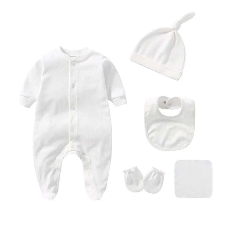 Newborn Cotton Long Sleeved Rompers Hat Bib Suit