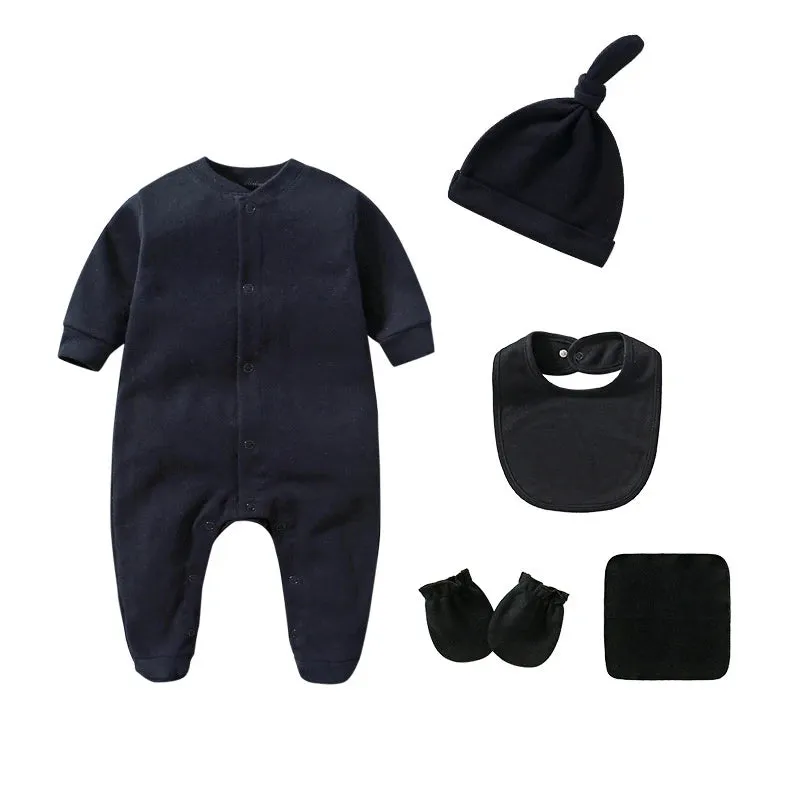 Newborn Cotton Long Sleeved Rompers Hat Bib Suit