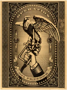 Operation Oil Freedom Black PP HPM Wood Silkscreen Print by Shepard Fairey- OBEY