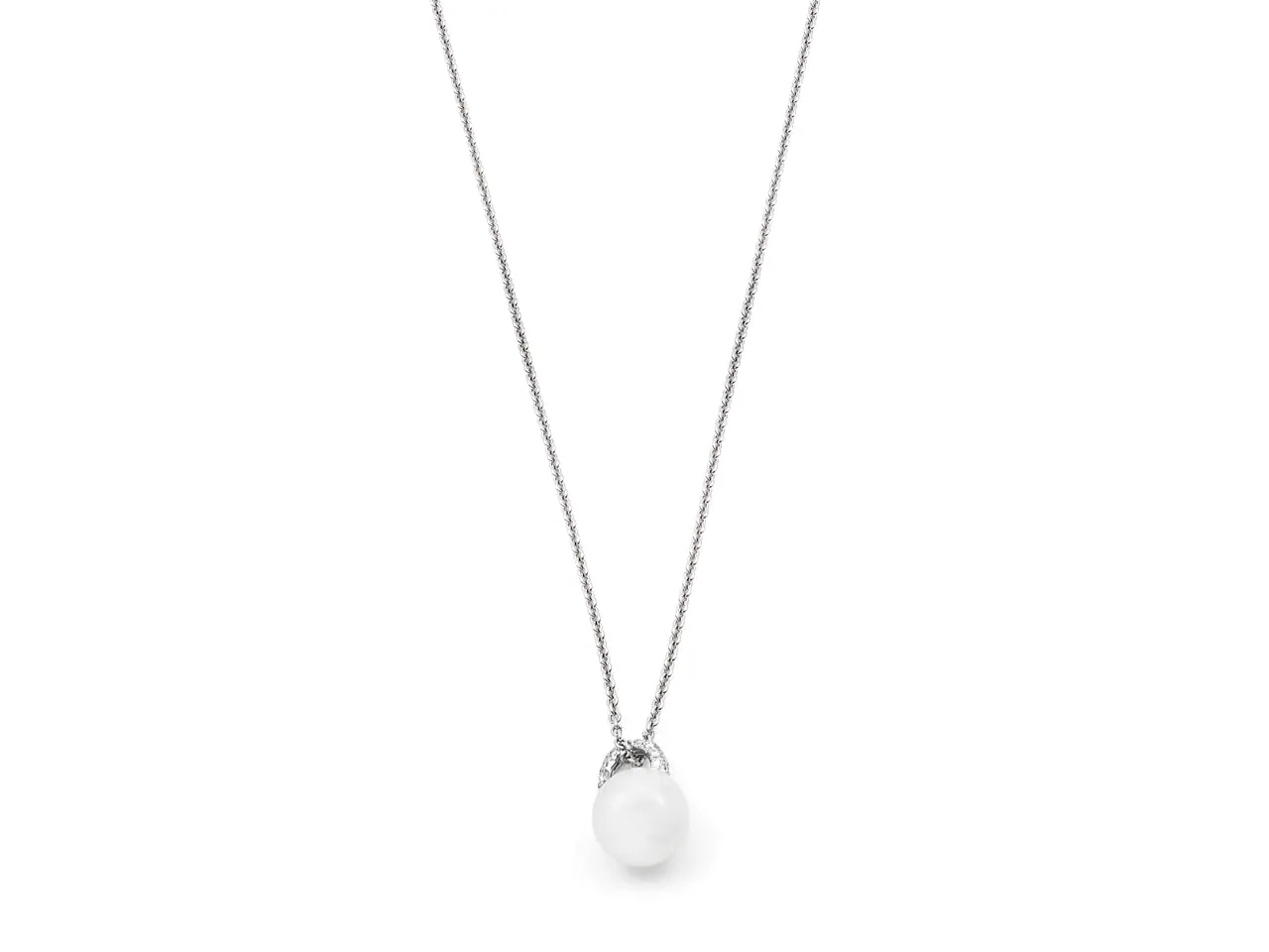 Pearl and Diamond Pendant in 18K White Gold