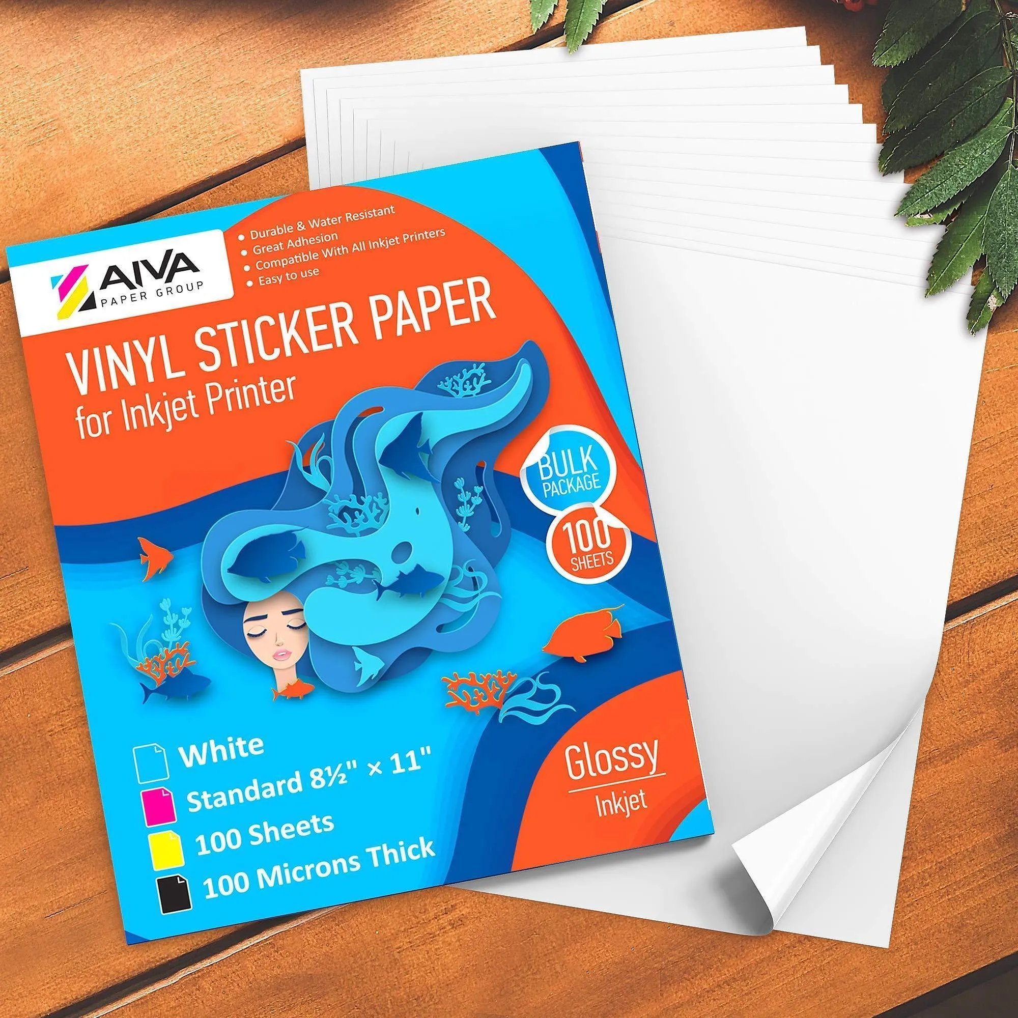 Printable Vinyl Sticker Paper Waterproof Decal for Inkjet Printer 100 Pcs 8.5x11