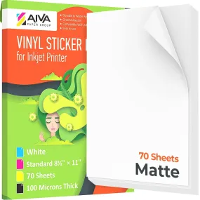 Printable Vinyl Sticker Paper Waterproof Decal for Inkjet Printer 70 Matte Sheet