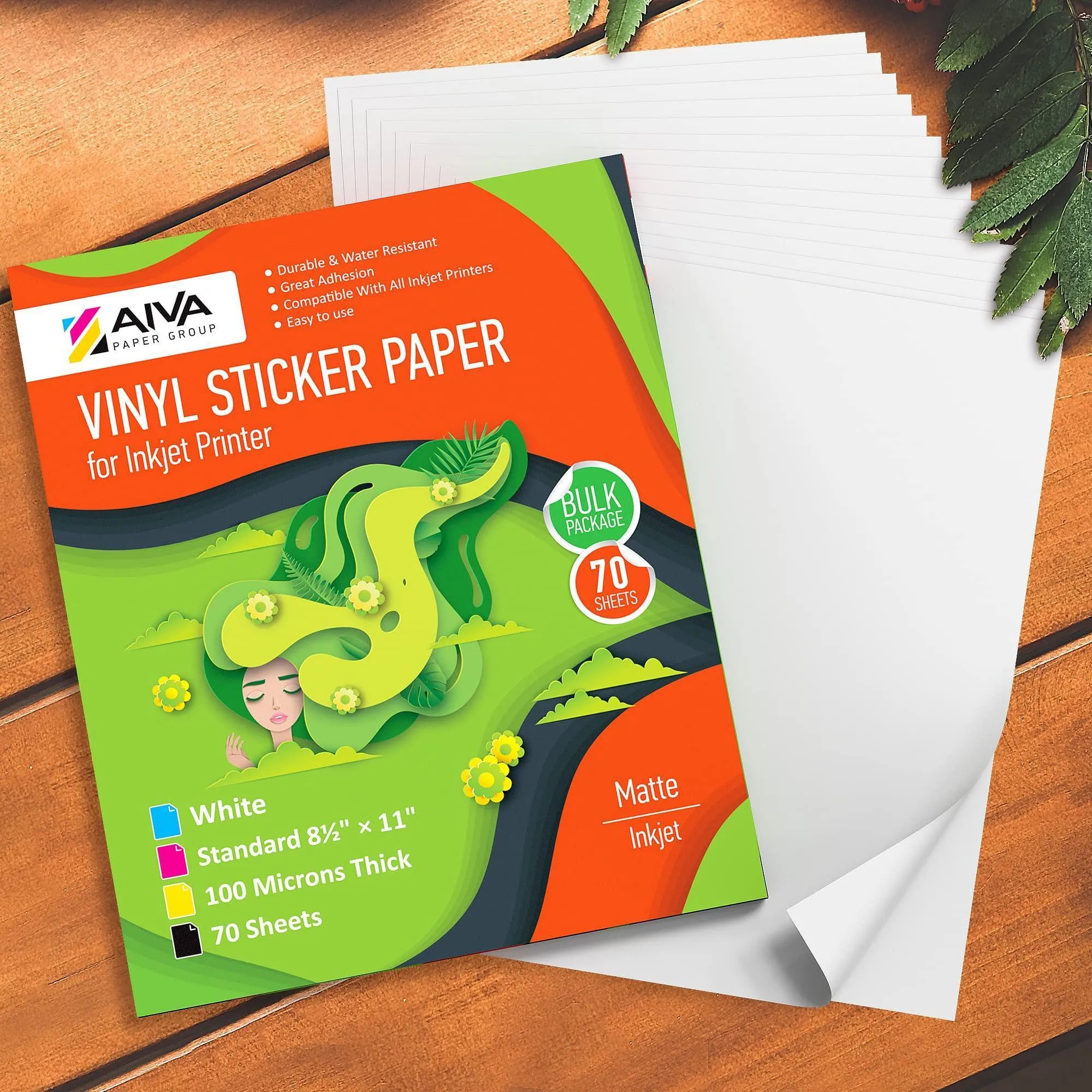 Printable Vinyl Sticker Paper Waterproof Decal for Inkjet Printer 70 Matte Sheet