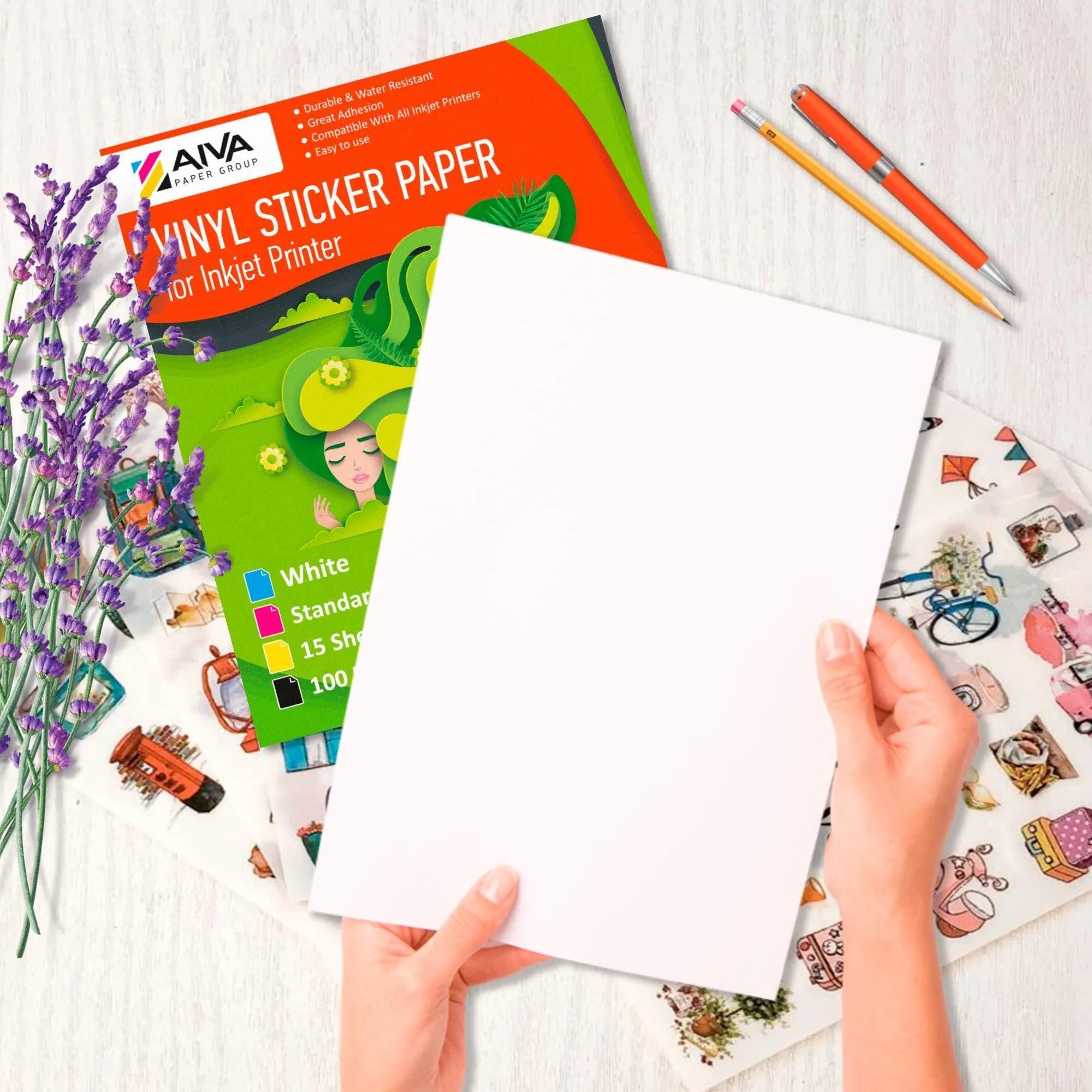 Printable Vinyl Sticker Paper Waterproof Decal for Inkjet Printer 70 Matte Sheet