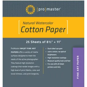ProMaster Natural Watercolor Cotton Paper - 8 1/2"x11" - 25 Sheets