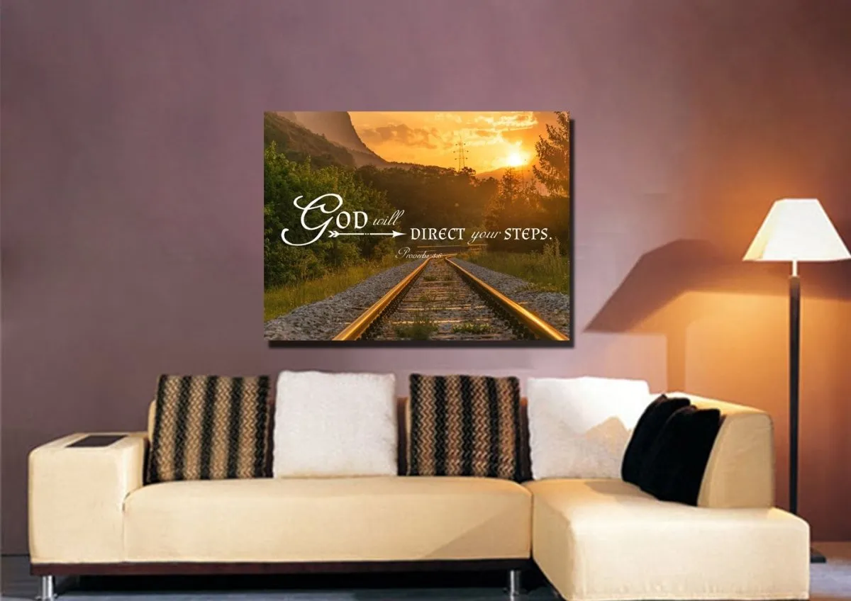 Proverbs 36 God Will Direct Your Steps Bible Verse Canvas Wall Art - Christian Canvas Wall Art