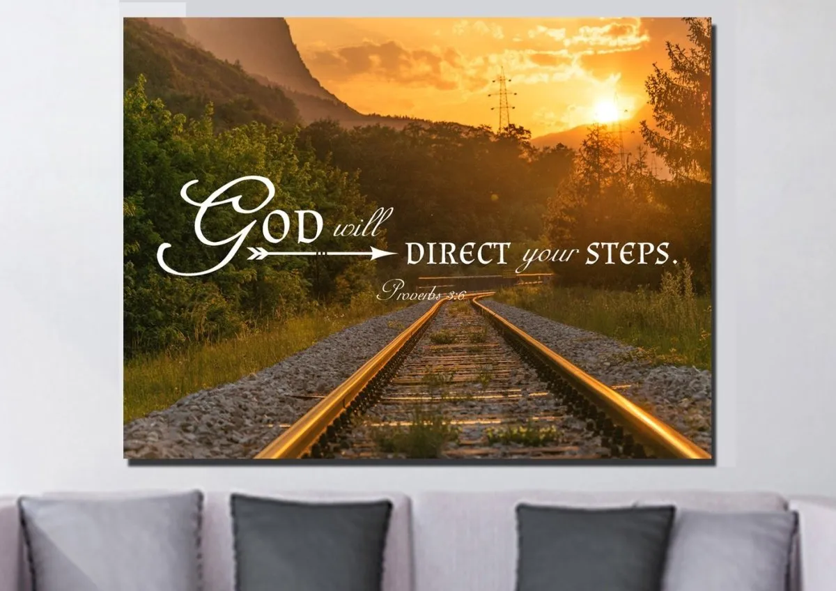 Proverbs 36 God Will Direct Your Steps Bible Verse Canvas Wall Art - Christian Canvas Wall Art