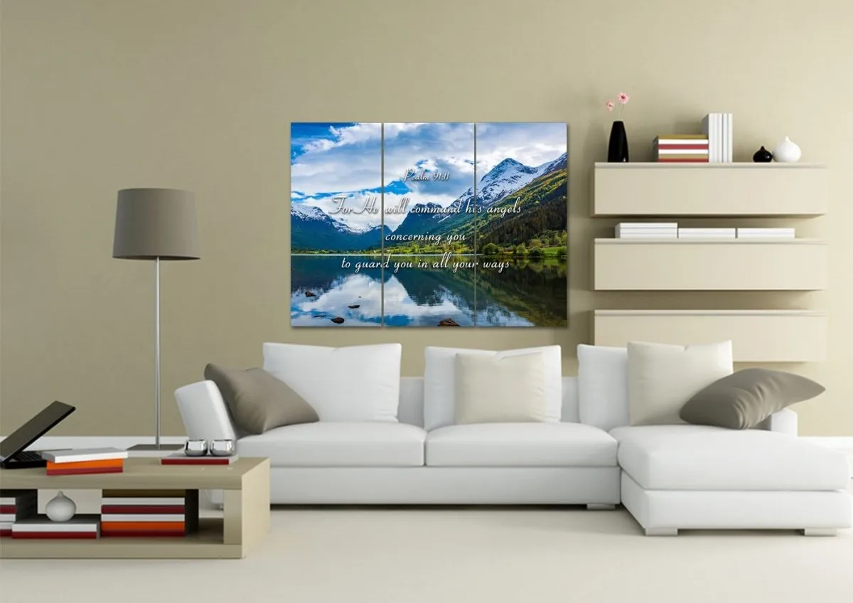 Psalm 9111 Command Angels To Guard You & Lake Wall Art - Christian Canvas Wall Art