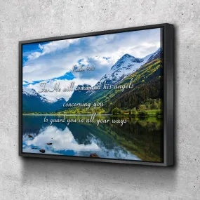 Psalm 9111 Command Angels To Guard You & Lake Wall Art - Christian Canvas Wall Art