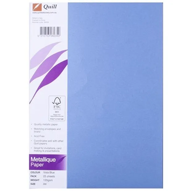 Quill Metallique Paper 120gsm A4 Blue Metallic Pack 25