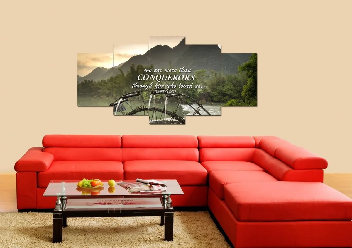 Romans 837 We Are Conquerors Through Him Canvas Wall Art Print - Christian Canvas Wall Art