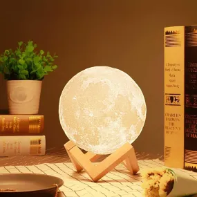 RUCON® 3D Moon lamp 7 Multi Colors Changing Touch Sensor for Adult and Kids with Wooden Stand Night Lamp for Bedroom Home Decorations Light -15cm
