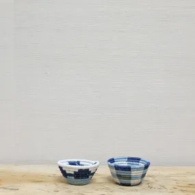 Silver Blue Gingham Woven Catch All Basket