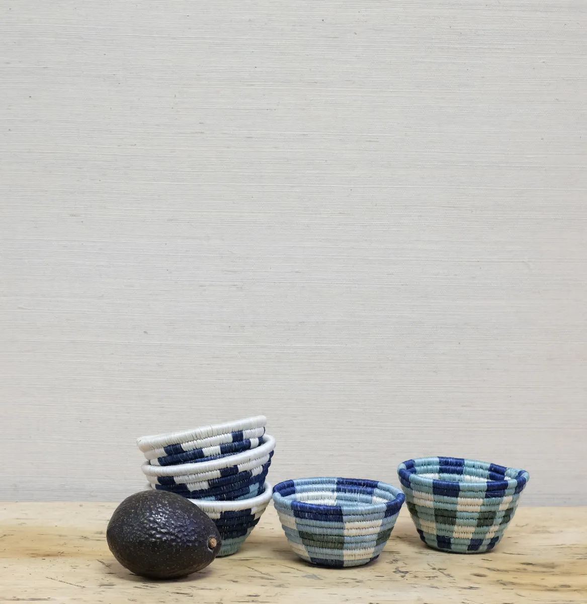Silver Blue Gingham Woven Catch All Basket