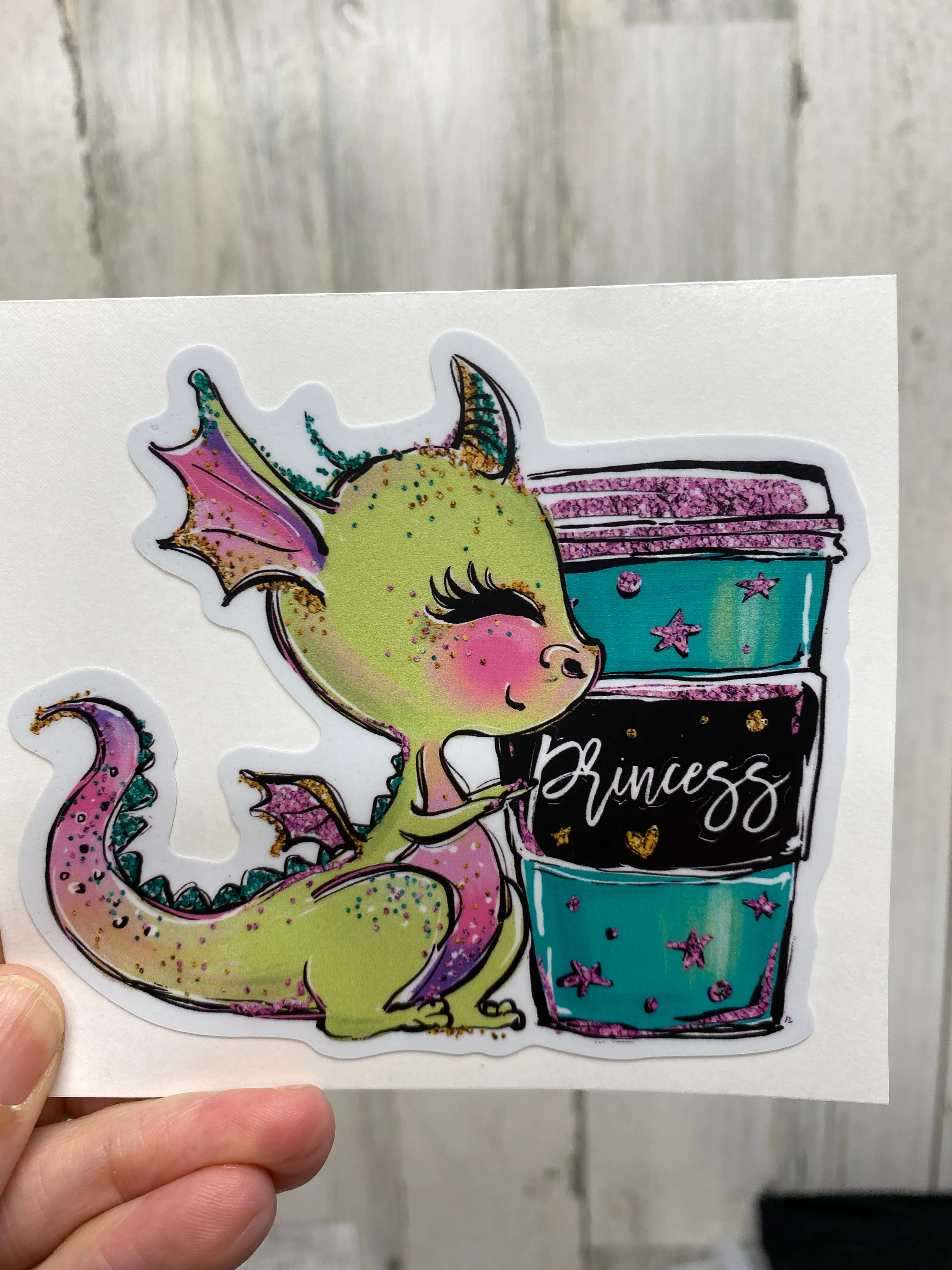 Sticker 14F Dragon with a To Cup of Coffee Princess