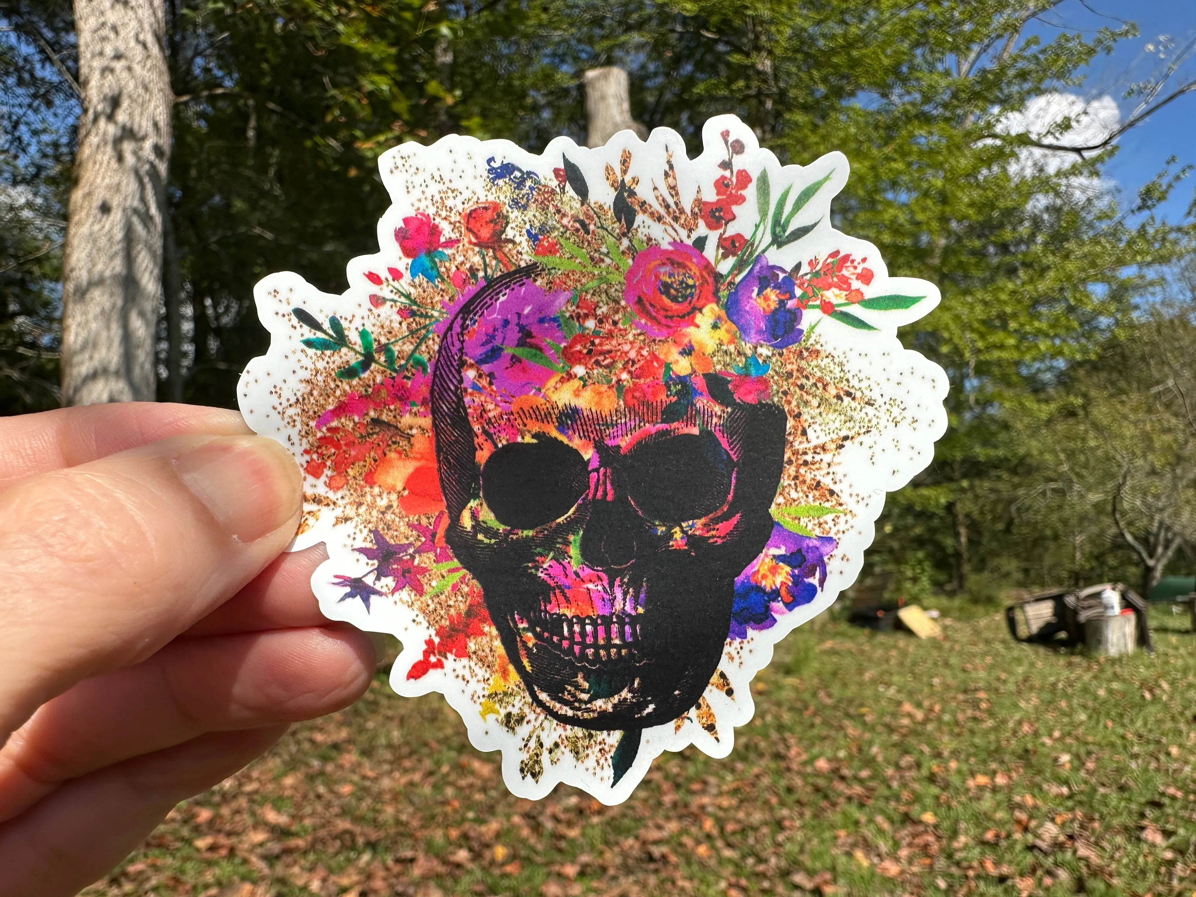 Sticker 17H Neon Skull with Flowers