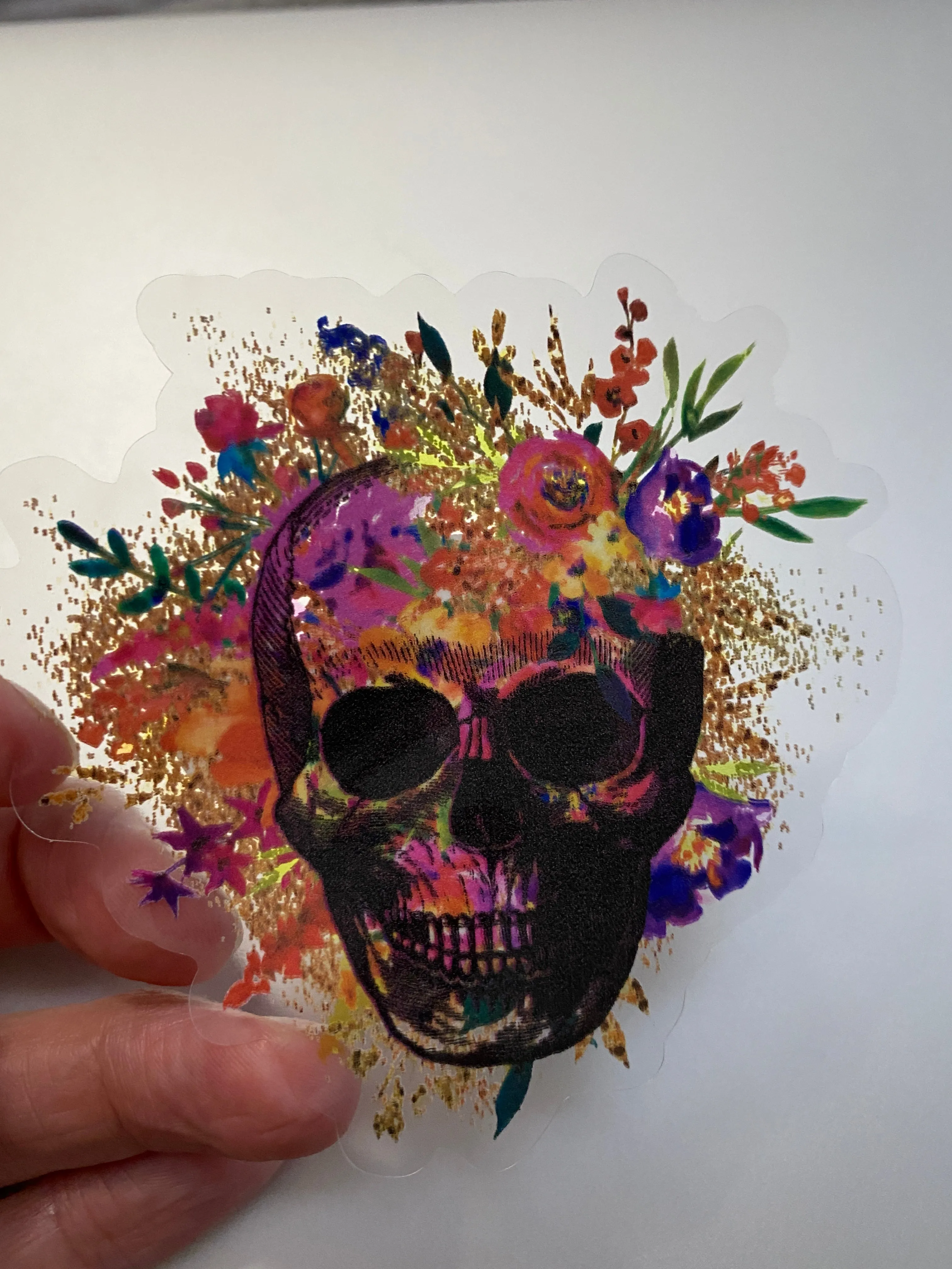 Sticker 17H Neon Skull with Flowers