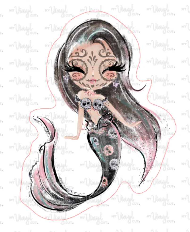 Sticker 19F Halloween Mermaid Brown Skin with Tattoos