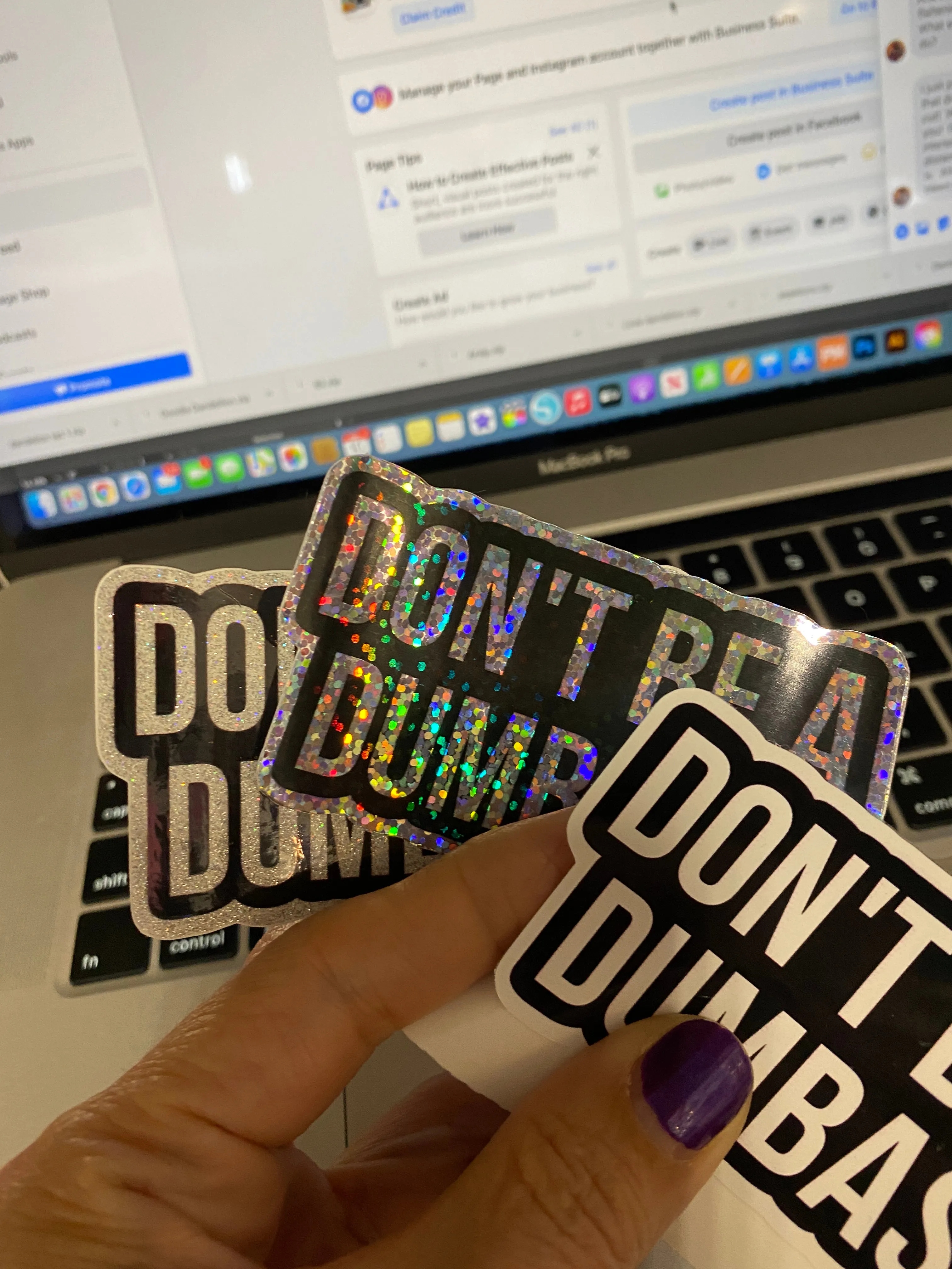 Sticker | 1H | Don't be a Dumbass | Waterproof Vinyl Sticker | White | Clear | Permanent | Removable | Window Cling | Glitter | Holographic