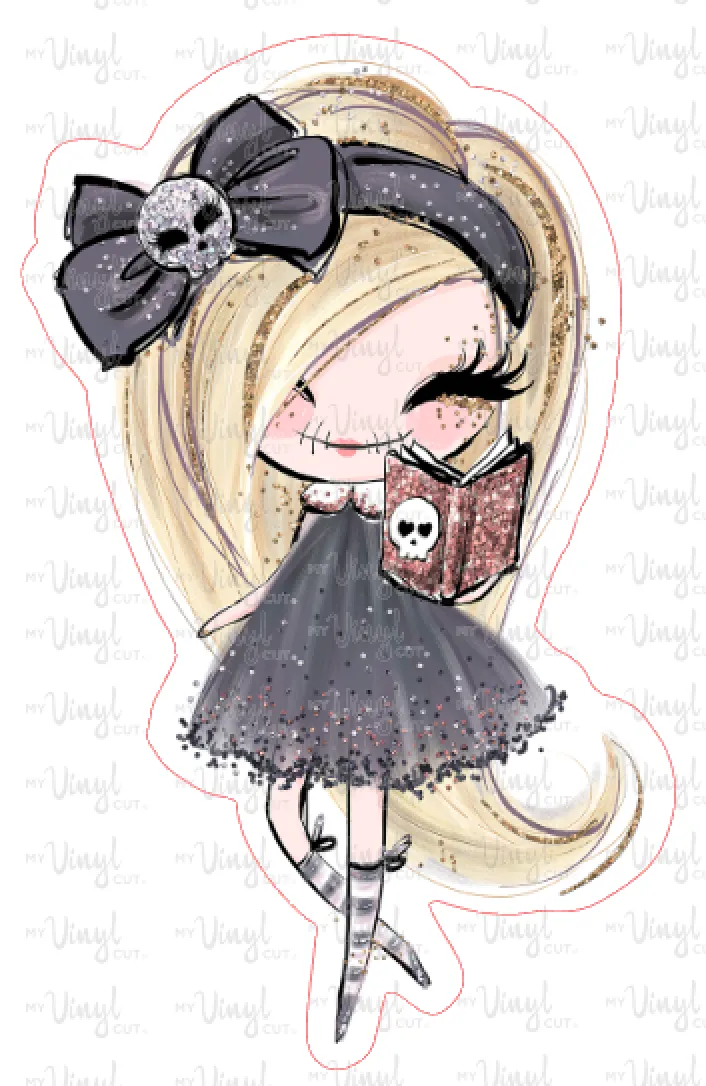 Sticker | 20A2 Halloween Girl Yellow Hair | Waterproof Vinyl Sticker | White | Clear | Permanent | Removable | Window Cling | Glitter | Holographic