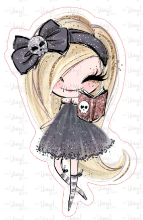 Sticker | 20A2 Halloween Girl Yellow Hair | Waterproof Vinyl Sticker | White | Clear | Permanent | Removable | Window Cling | Glitter | Holographic